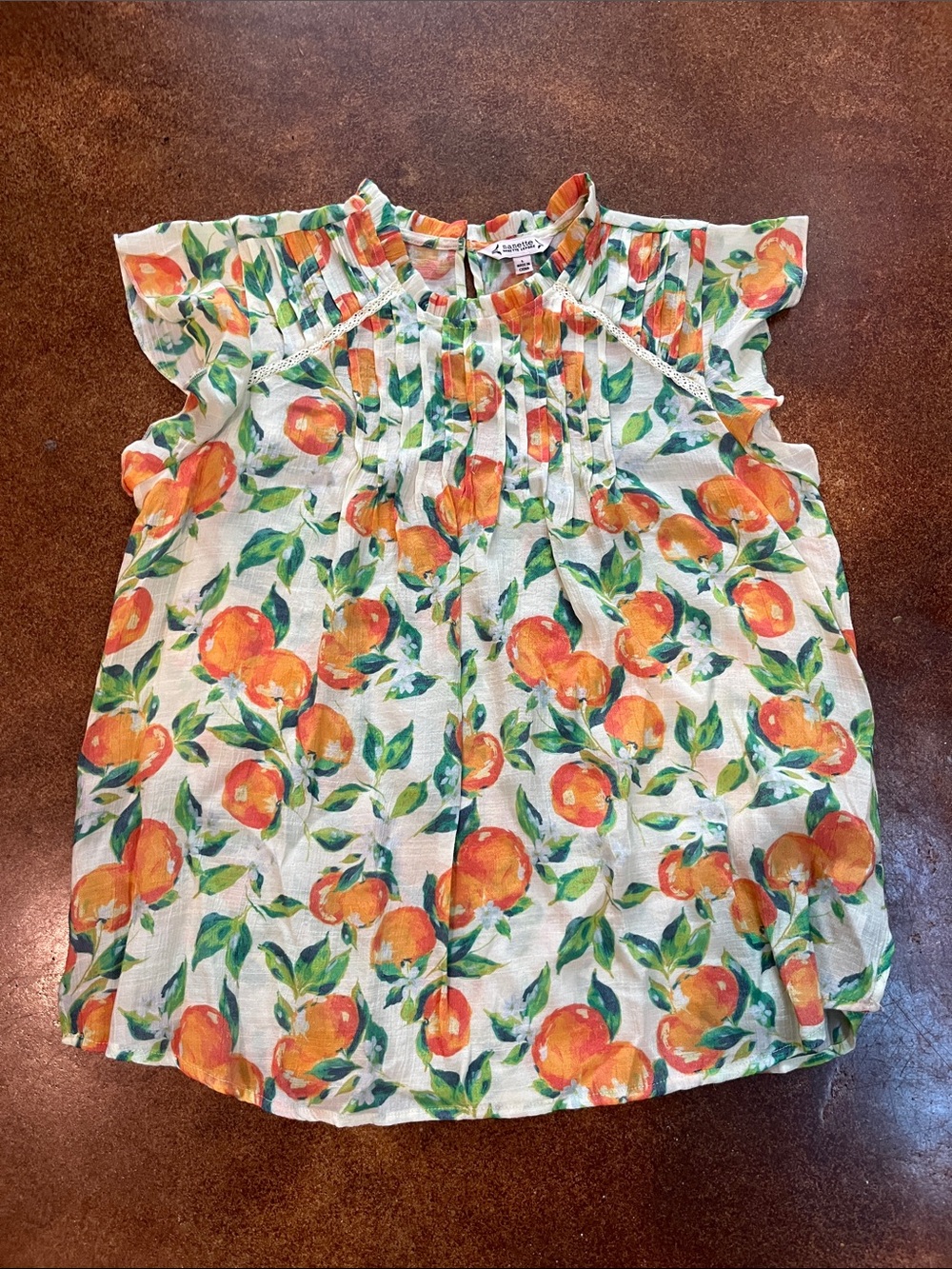 Nanette by Nanette Lepore Orange & Green Fruit Print Ruffle Sleeve Top